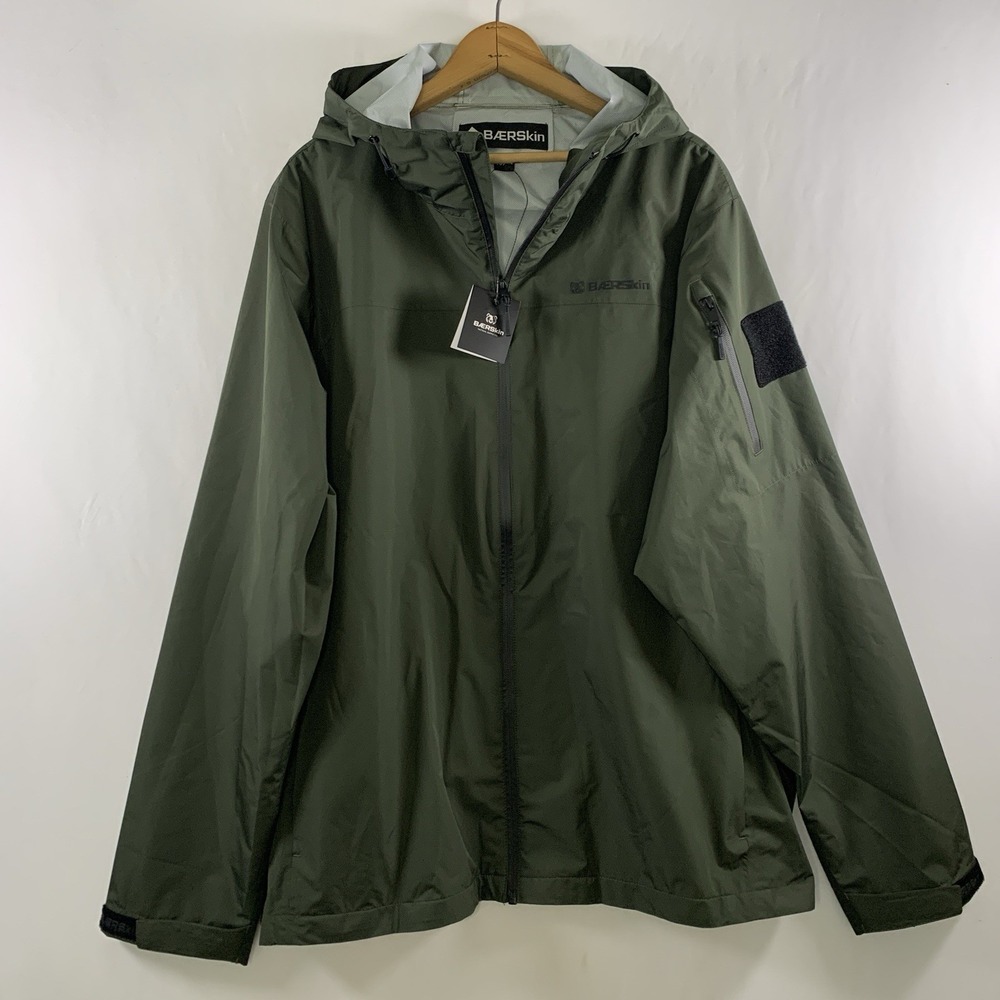Baerskin Tactical Waterproof Hooded Rain Jacket Mens XL Dark Green Utility New